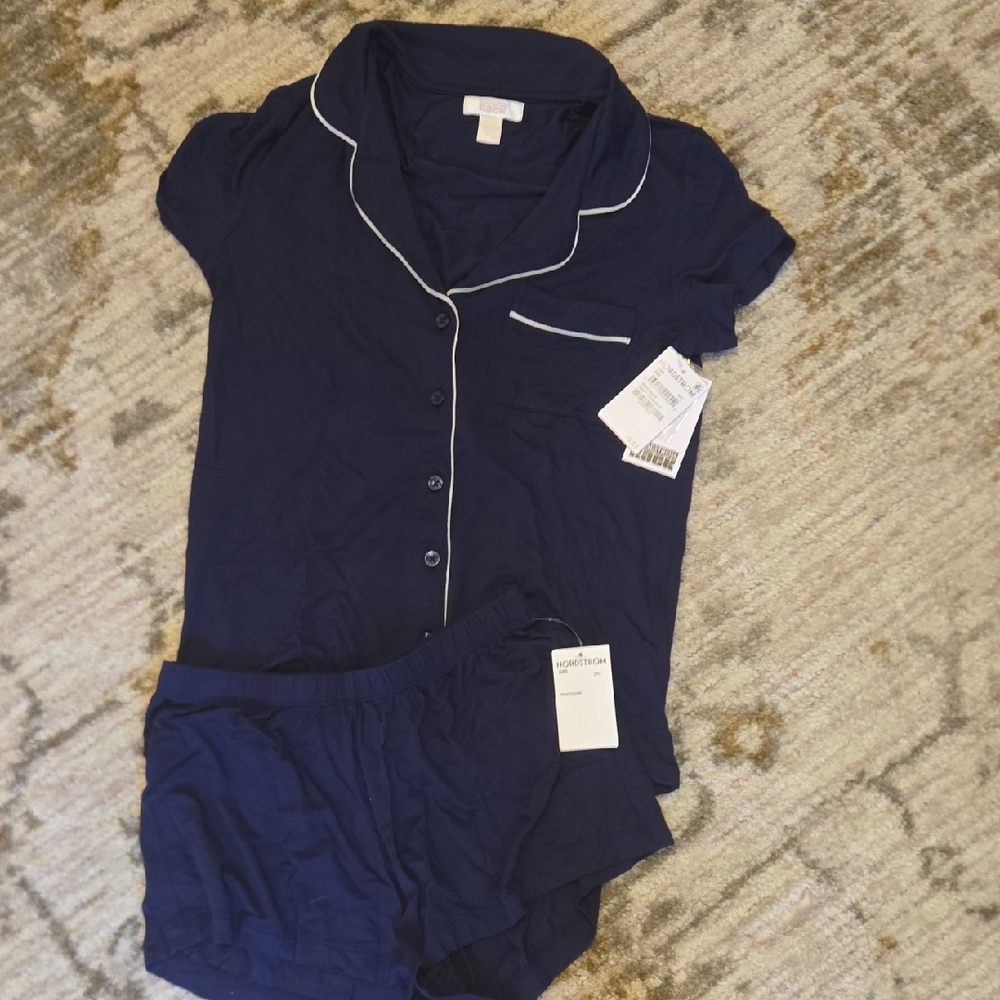 Nordstrom Rack Dark Blue Pajama Set with White Trim